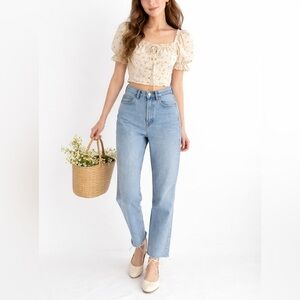 & Other Stories Jeans 28 Stockholm Atelier Straight Leg Raw Hem Medium Wash